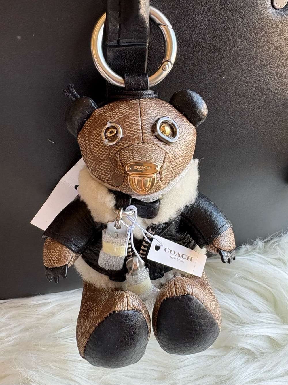 Coach Brown, Black & Cream Teddy Bear Bag Charm